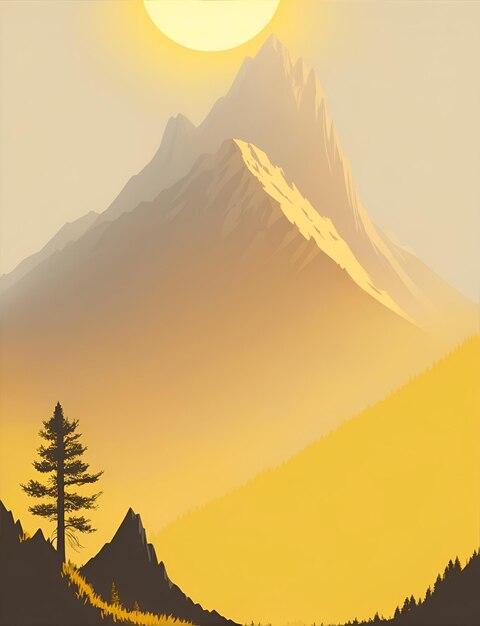 Misty mountain wallpaper yellow tone