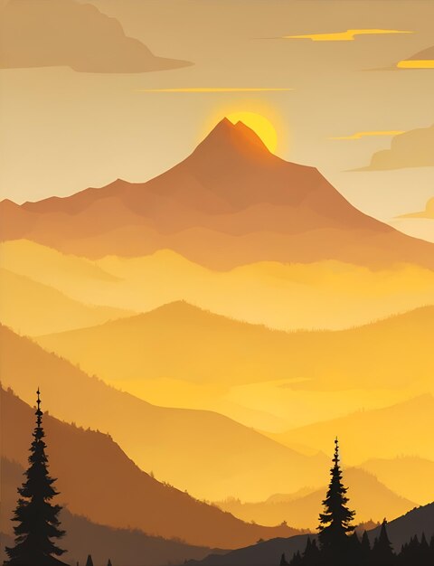 Misty mountain wallpaper yellow tone