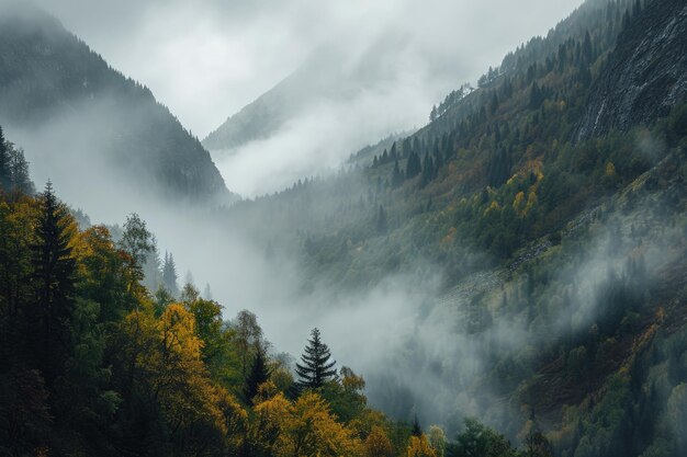 Misty Mountain With Foreground Trees