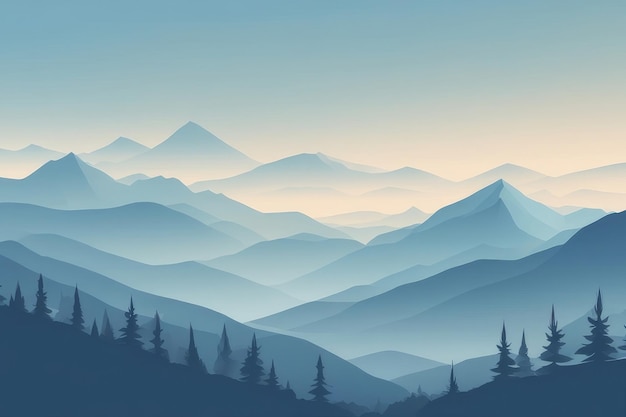 Photo misty mountains background in blue tone