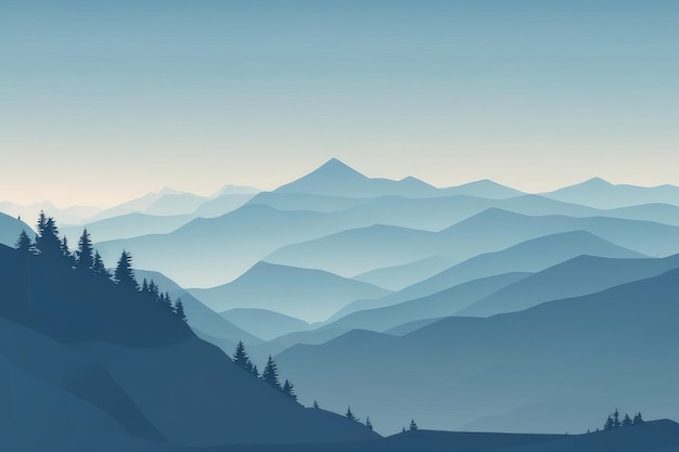 Photo misty mountains background in blue tone