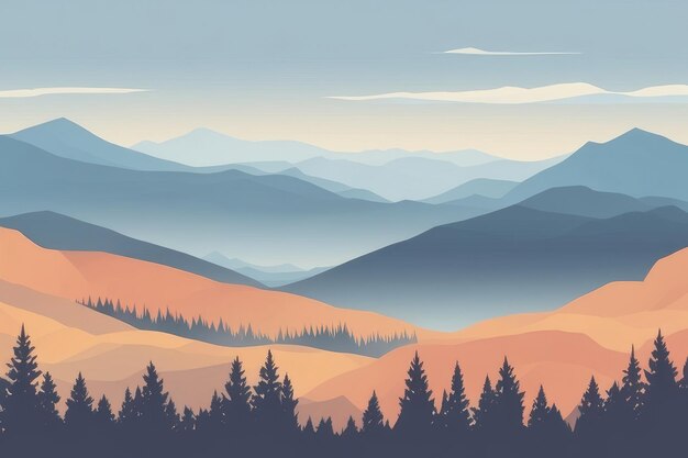 Misty mountains background in blue tone