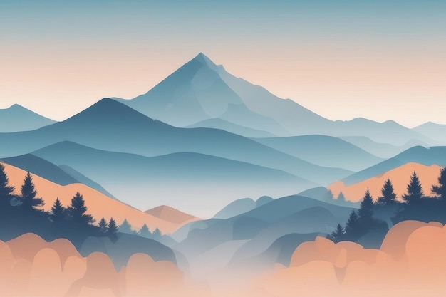 Misty mountains background in blue tone