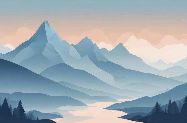 Misty mountains background in blue tone