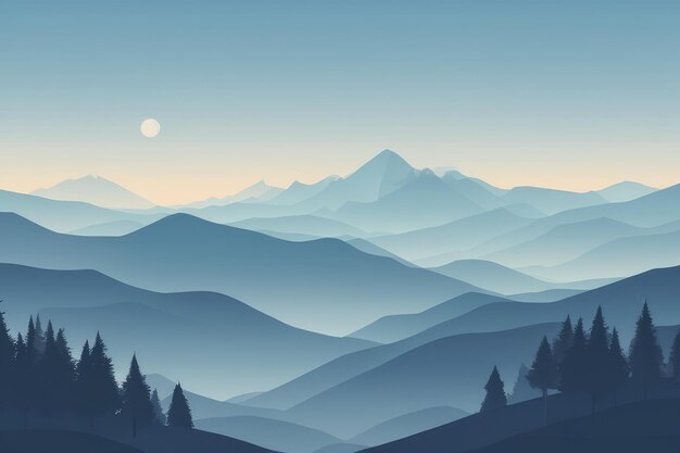 Misty mountains background in blue tone