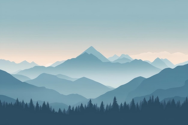 Photo misty mountains background in blue tone