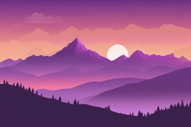 Misty mountains background in purple tone