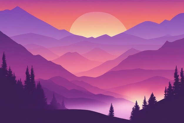 Misty mountains background in purple tone