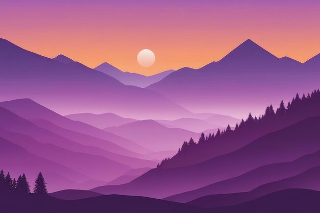 Misty mountains background in purple tone