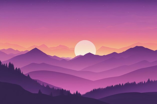 Misty mountains background in purple tone