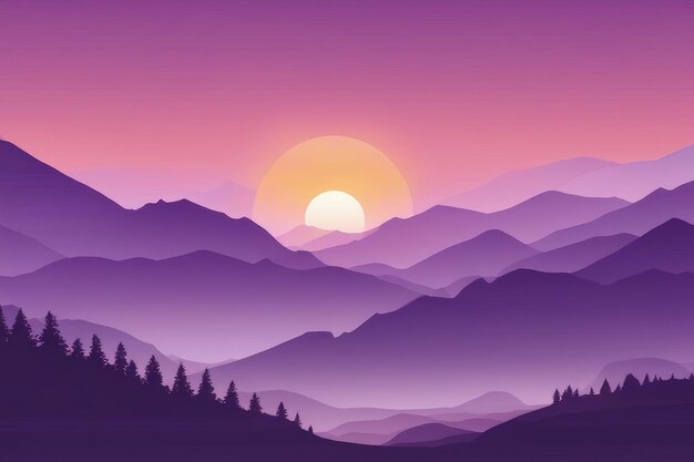 Misty mountains background in purple tone