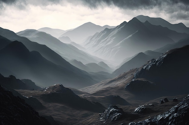 Misty mountainscapes AI generated