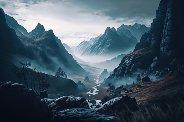 Misty mountainscapes AI generated