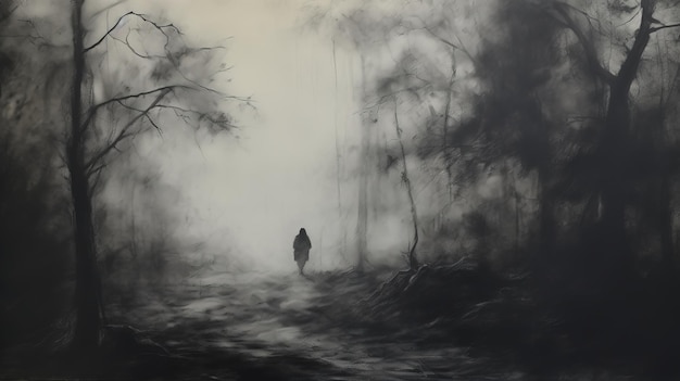 Misty Night Wanderer Atmospheric Woodland Painting By Felicia Simion