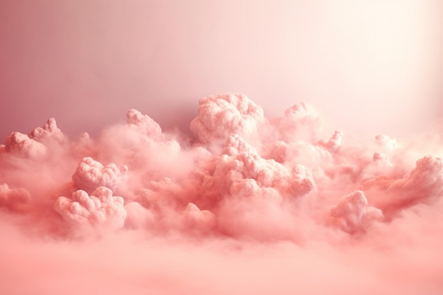 몽환적인 구름이 있는 안개가 자욱한 분홍색 배경