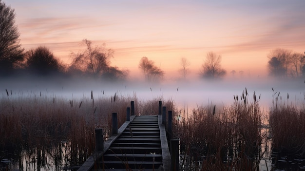 Misty Serenity Dawn Tai Chi bij het Lakeside Retreat