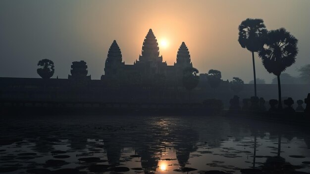 Photo misty sunrise at angkor wat a dark and enchanting dnd adventure