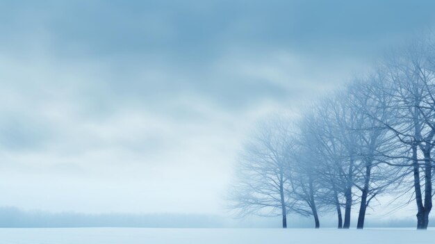 Misty winter morning with silhouetted trees against a soft blue sky