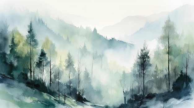 Misty Winter Wonderland landschap aquarel achtergrond Perfect voor uitnodigingen en posters