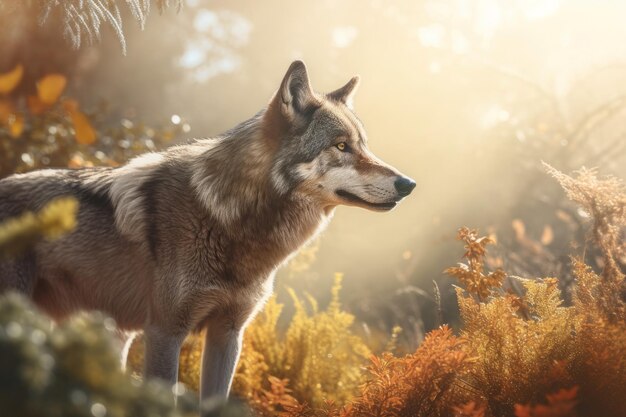 Misty wolf forest Nature animal Generate Ai