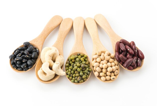 mix beans on white background