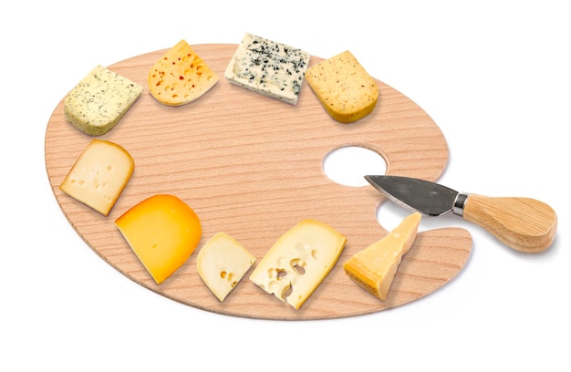 Mix cheese on wooden