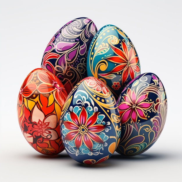 Mix of colored eggs with the traditional designs