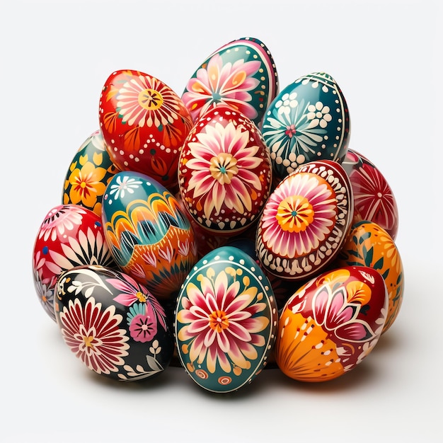 Mix of colored eggs with the traditional designs