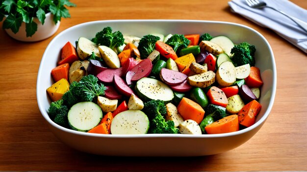 mix of cooked vegetables in bowl variety of grilled vegetables in bowl on abstract background Zucchini 8K