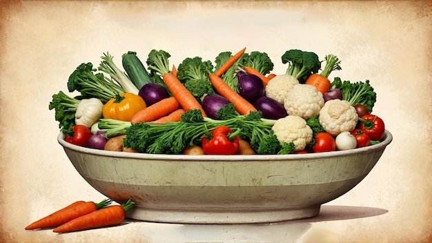 抽象的な背景のボウルで調理された野菜の混合物