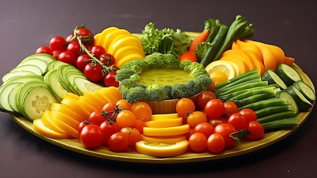 mix cut vegetables on a round plate