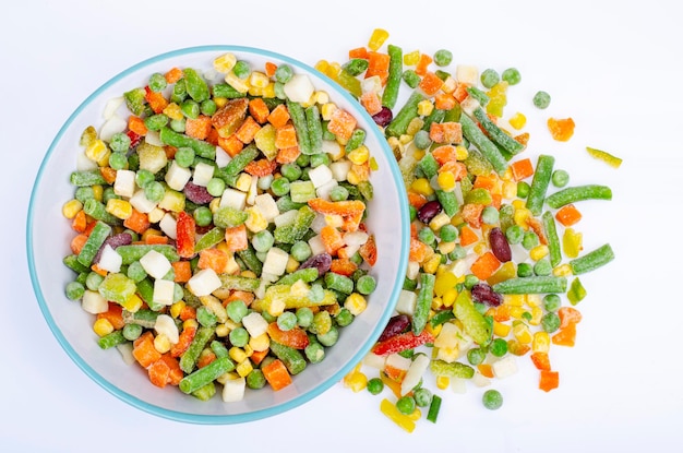 Mix of different frozen vegetables, healthy eating, vitamin preservation. Studio Photo