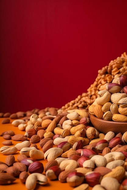 Mix of different nuts as background closeup