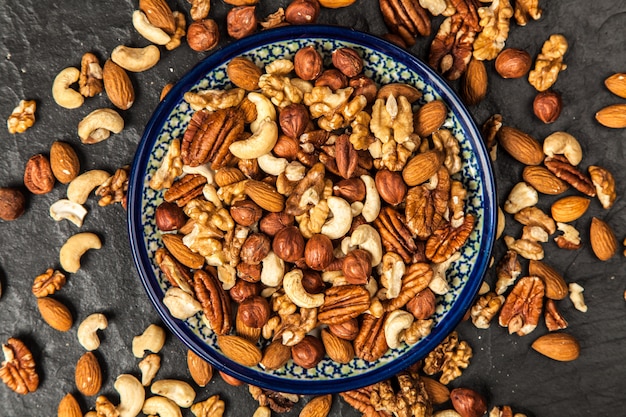 Mix of different nuts closeup  