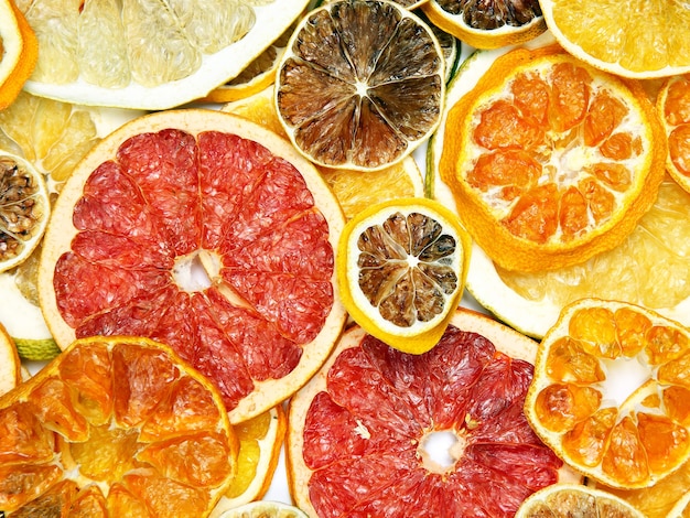 Mix of different pieces of dried citrus fruit 