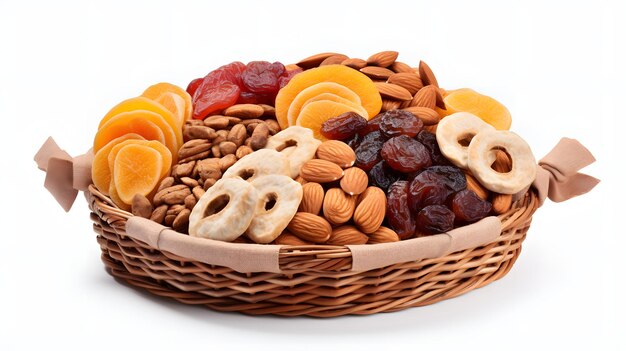 mix dry fruits in bamboo basket AI generated