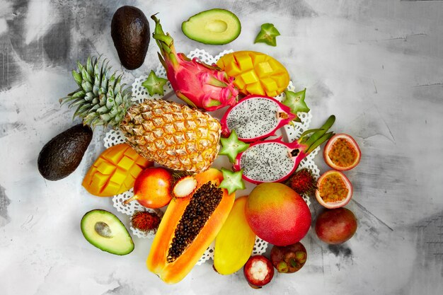 Mix of exotic fruits background