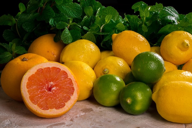 Mix of fresh citrus fruits