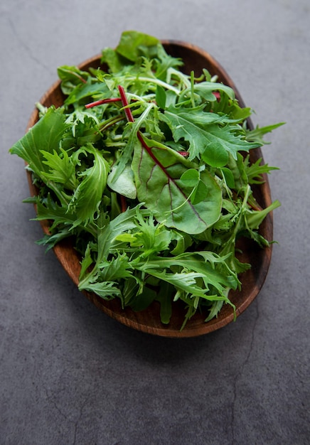 Mix of fresh green salad leaves with arugula and beets