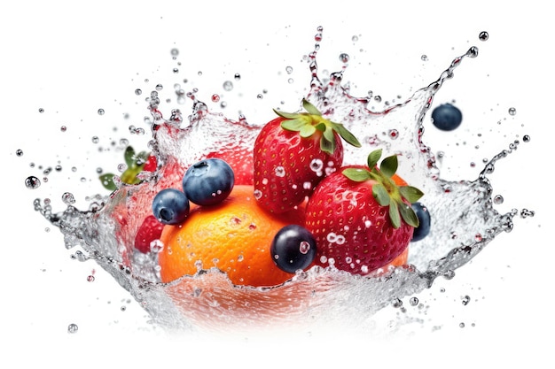 mix fruit drop to water with splash Food Photography