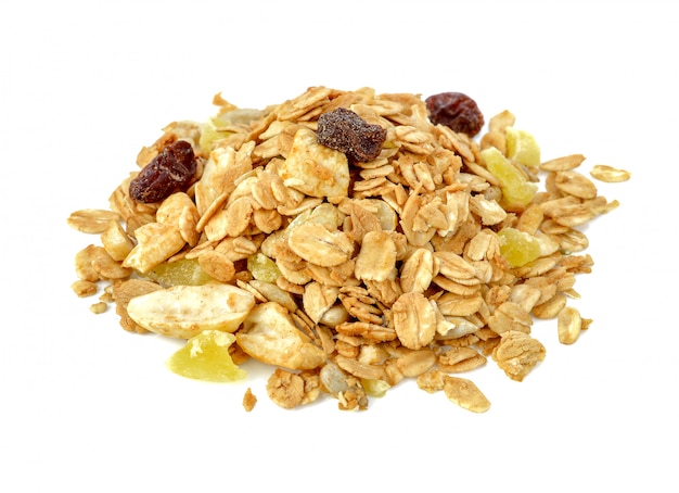 Mix granola cereals on white.