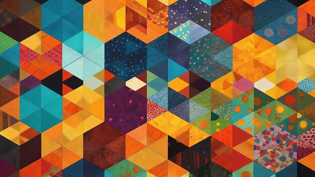 A mix of hexagons and diamonds in bright digital art illustration