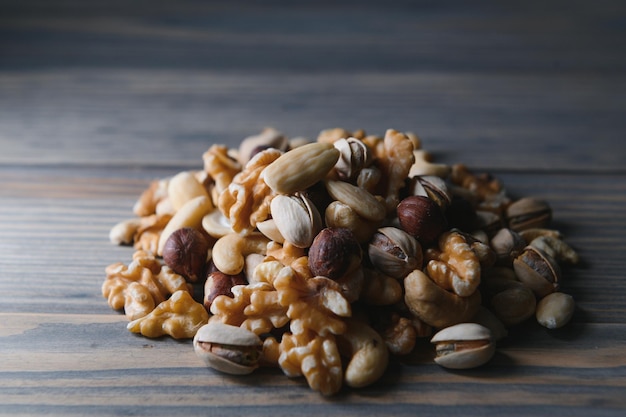 Mix nuts on a wooden table