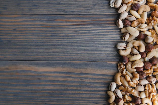 Mix nuts on a wooden table