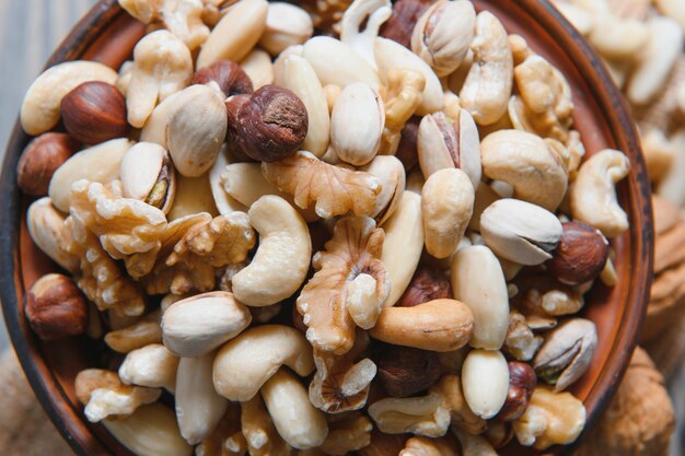 Mix nuts on a wooden table