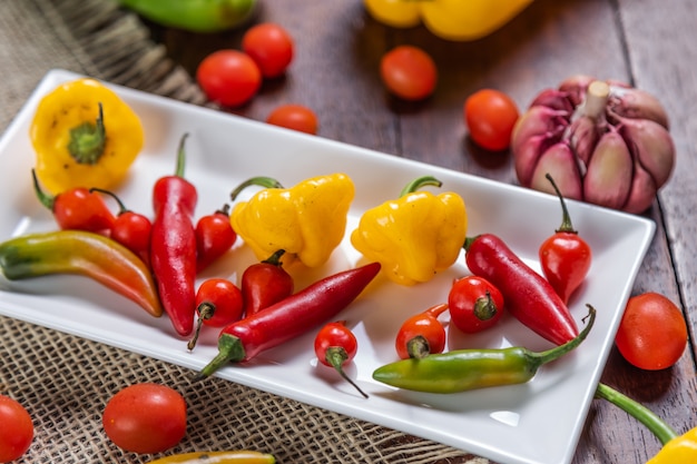 Mix of peppers with tomato, garlic and olive oil.