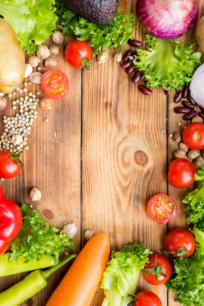 Photo mix salad and healthy. fresh organic vegetables for cooking diet food.