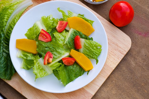 Mix salad vegetable  in white dish,vegan