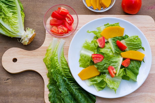 Mix salad vegetable  in white dish,vegan