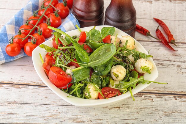 Mix salad with mini mozzarella and tomato